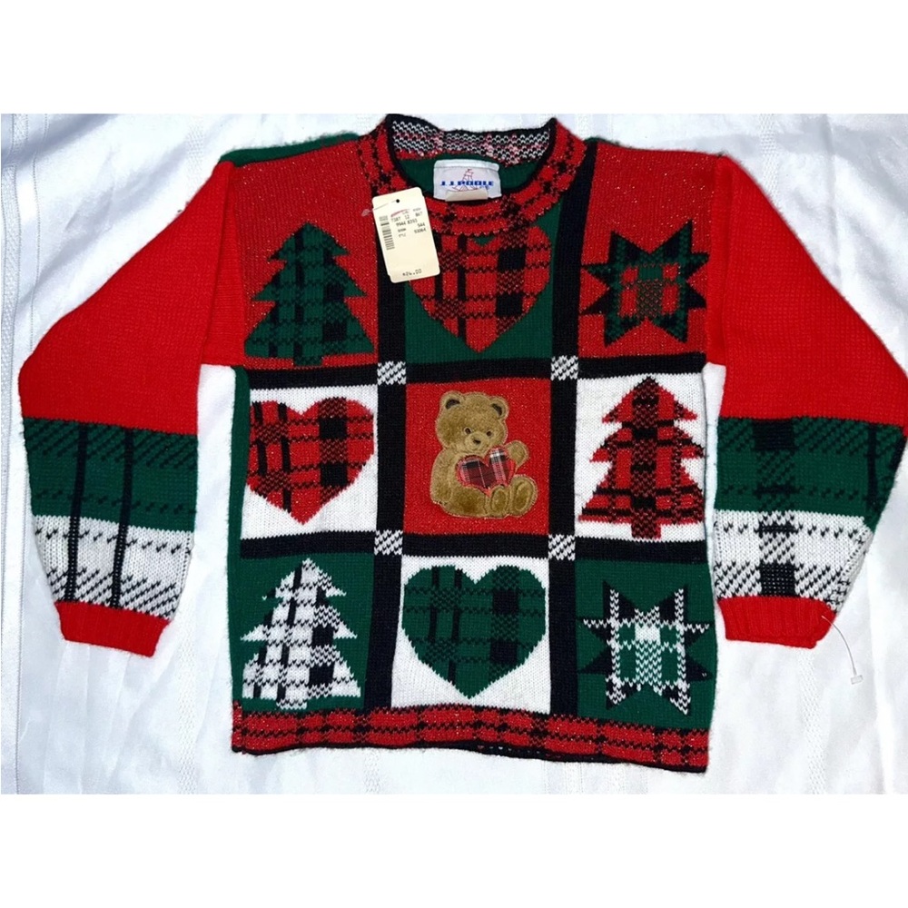 VINTAGE JJ POOLE CHRISTMAS PULLOVER SWEATER YOUTH 5-6 HEARTS USA 90's NWT